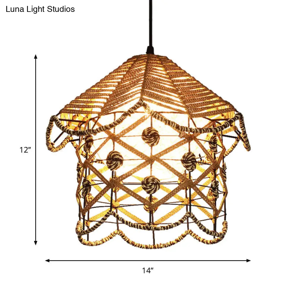 Wood Pendant Ceiling Light with Asian-Inspired Bamboo Shade