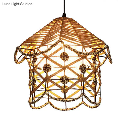 Wood Pendant Ceiling Light with Asian-Inspired Bamboo Shade