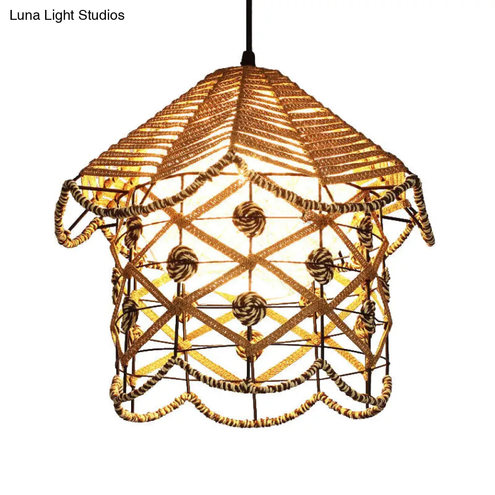 Wood Pendant Ceiling Light with Asian-Inspired Bamboo Shade