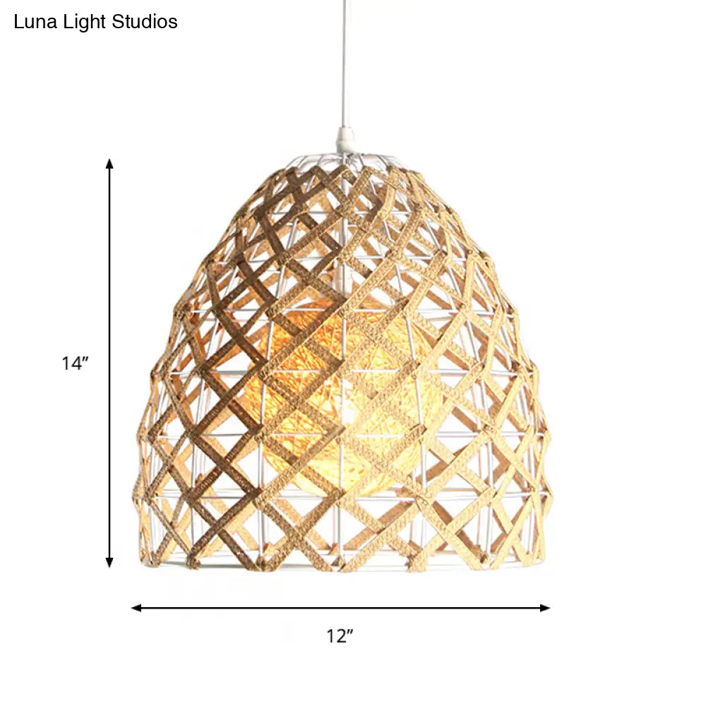 Wood Pendant Ceiling Light with Asian-Inspired Bamboo Shade