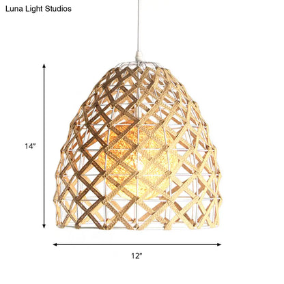 Wood Pendant Ceiling Light with Asian-Inspired Bamboo Shade