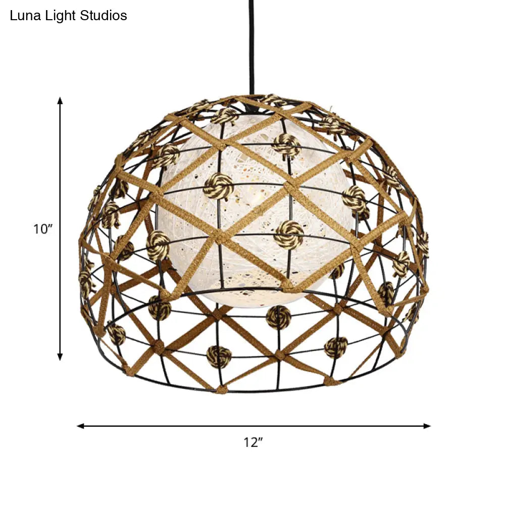 Wood Pendant Ceiling Light with Asian-Inspired Bamboo Shade