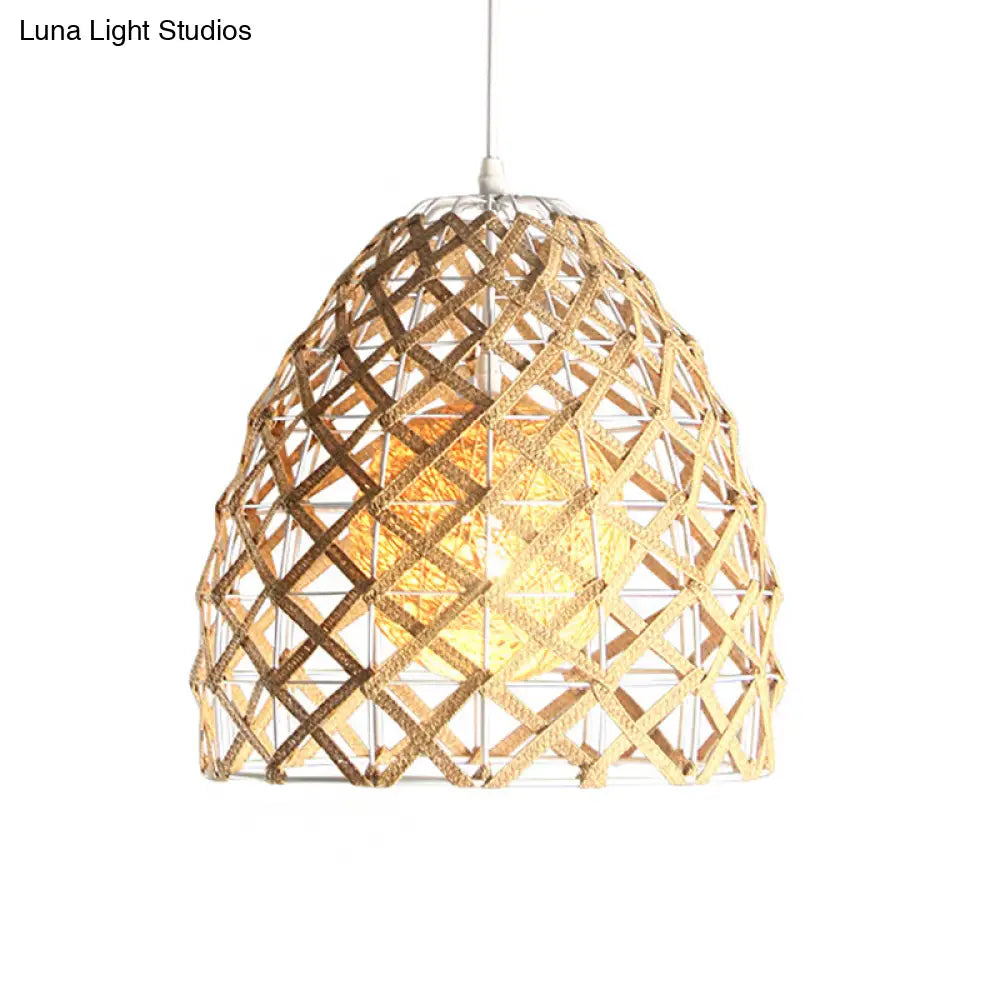 Wood Pendant Ceiling Light with Asian-Inspired Bamboo Shade