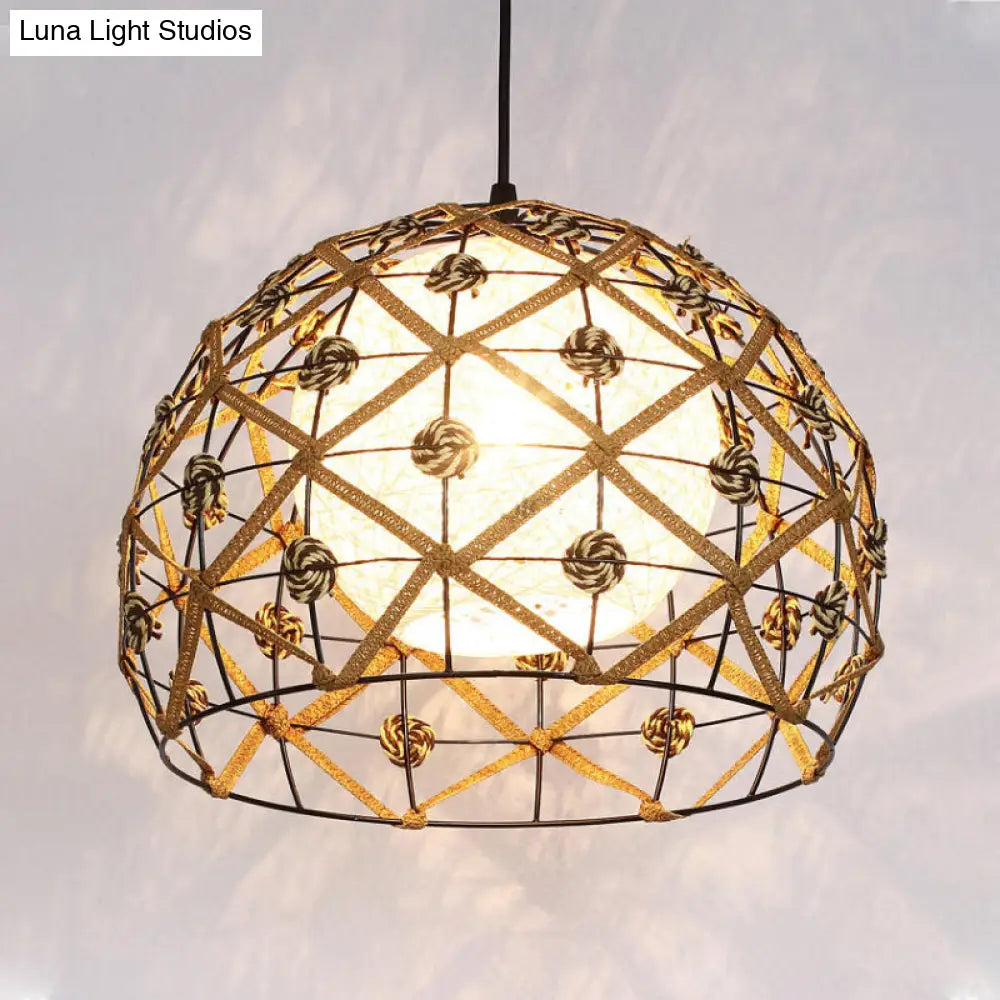 Wood Pendant Ceiling Light with Asian-Inspired Bamboo Shade