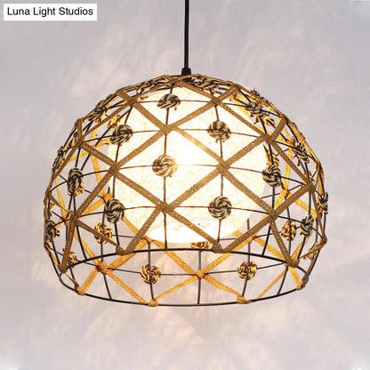 Wood Pendant Ceiling Light with Asian-Inspired Bamboo Shade