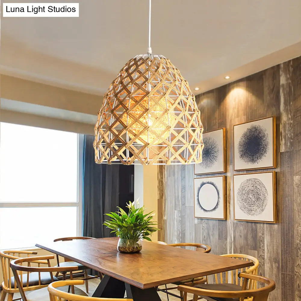 Wood Pendant Ceiling Light with Asian-Inspired Bamboo Shade