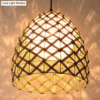 Wood Pendant Ceiling Light with Asian-Inspired Bamboo Shade