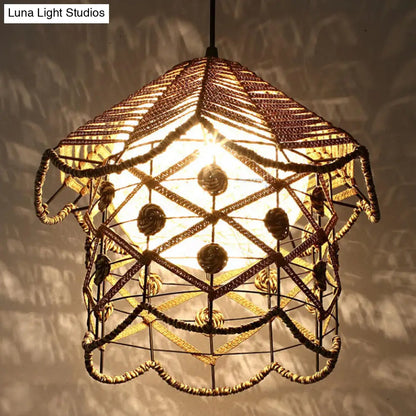 Wood Pendant Ceiling Light with Asian-Inspired Bamboo Shade