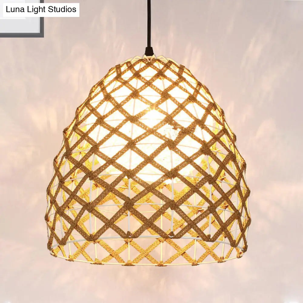 Wood Pendant Ceiling Light with Asian-Inspired Bamboo Shade