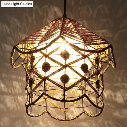 Wood Pendant Ceiling Light with Asian-Inspired Bamboo Shade