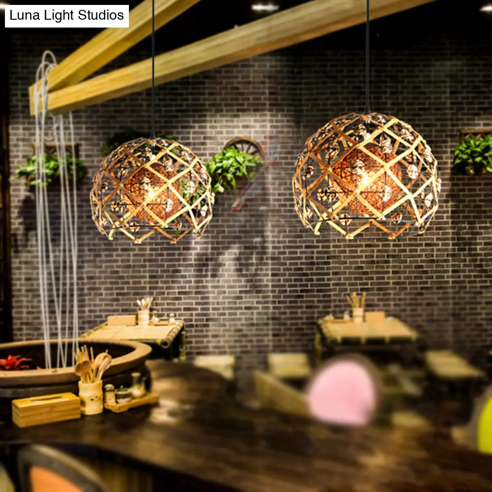 Wood Pendant Ceiling Light with Asian-Inspired Bamboo Shade