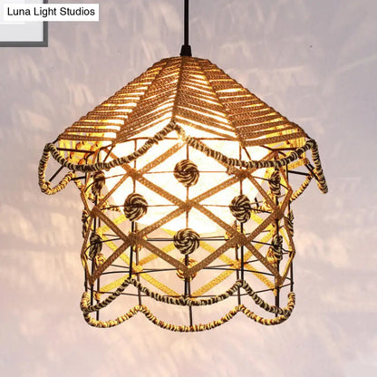 Wood Pendant Ceiling Light with Asian-Inspired Bamboo Shade