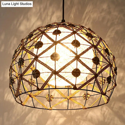 Wood Pendant Ceiling Light with Asian-Inspired Bamboo Shade