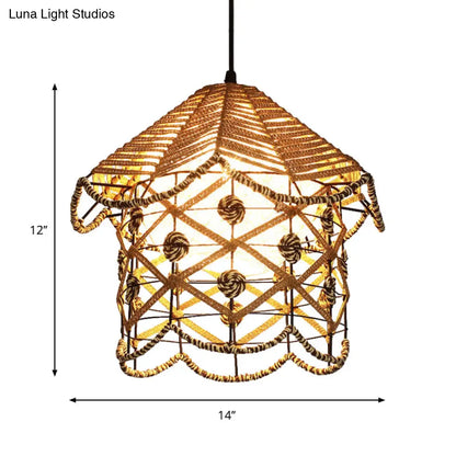 Wood Pendant Ceiling Light with Asian-Inspired Bamboo Shade