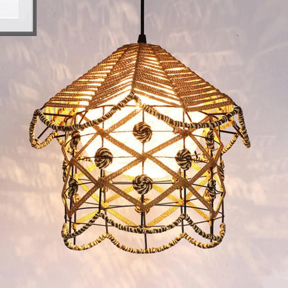 Wood Pendant Ceiling Light with Asian-Inspired Bamboo Shade