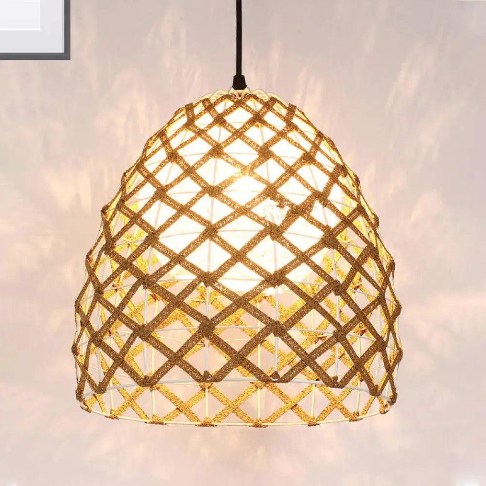 Wood Pendant Ceiling Light with Asian-Inspired Bamboo Shade