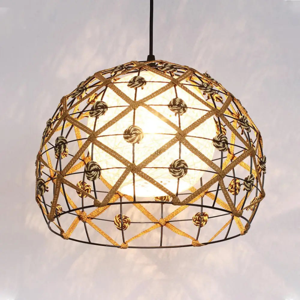 Wood Pendant Ceiling Light with Asian-Inspired Bamboo Shade