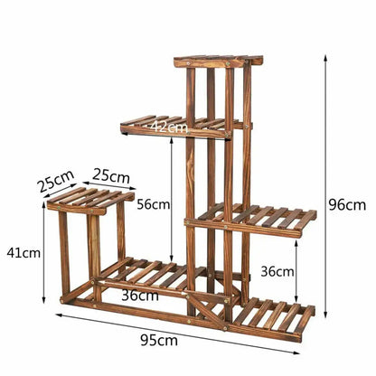 DecorBites™ 6-tier wood plant stand shelf with slatted shelves and warm brown finish for indoor and outdoor use