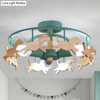 DecorBites™ DecorBites™ Wooden 3-Head Kids Semi Flush Mount Merry-Go-Round Kindergarten Ceiling Lamp