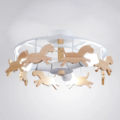 DecorBites™ DecorBites™ Wooden 3-Head Kids Semi Flush Mount Merry-Go-Round Kindergarten Ceiling Lamp