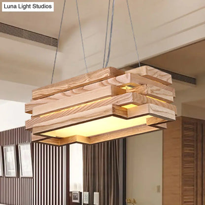 Wooden 5-Tier LED Pendant Light in Nordi Style for Tea Station - Beige