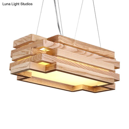 Wooden 5-Tier LED Pendant Light in Nordi Style for Tea Station - Beige