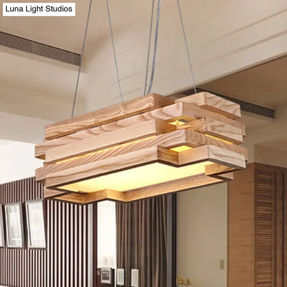 Wooden 5-Tier LED Pendant Light in Nordi Style for Tea Station - Beige