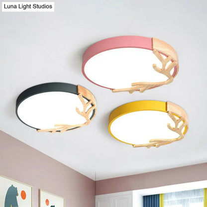 DecorBites™ DecorBites™ Wooden Antler Metal Circle Flush Ceiling Light - Ultrathin LED Simplicity Fixture"