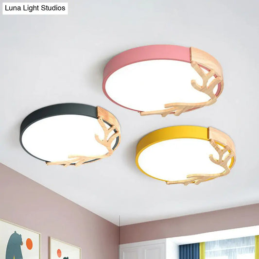 DecorBites™ DecorBites™ Wooden Antler Metal Circle Flush Ceiling Light - Ultrathin LED Simplicity Fixture"