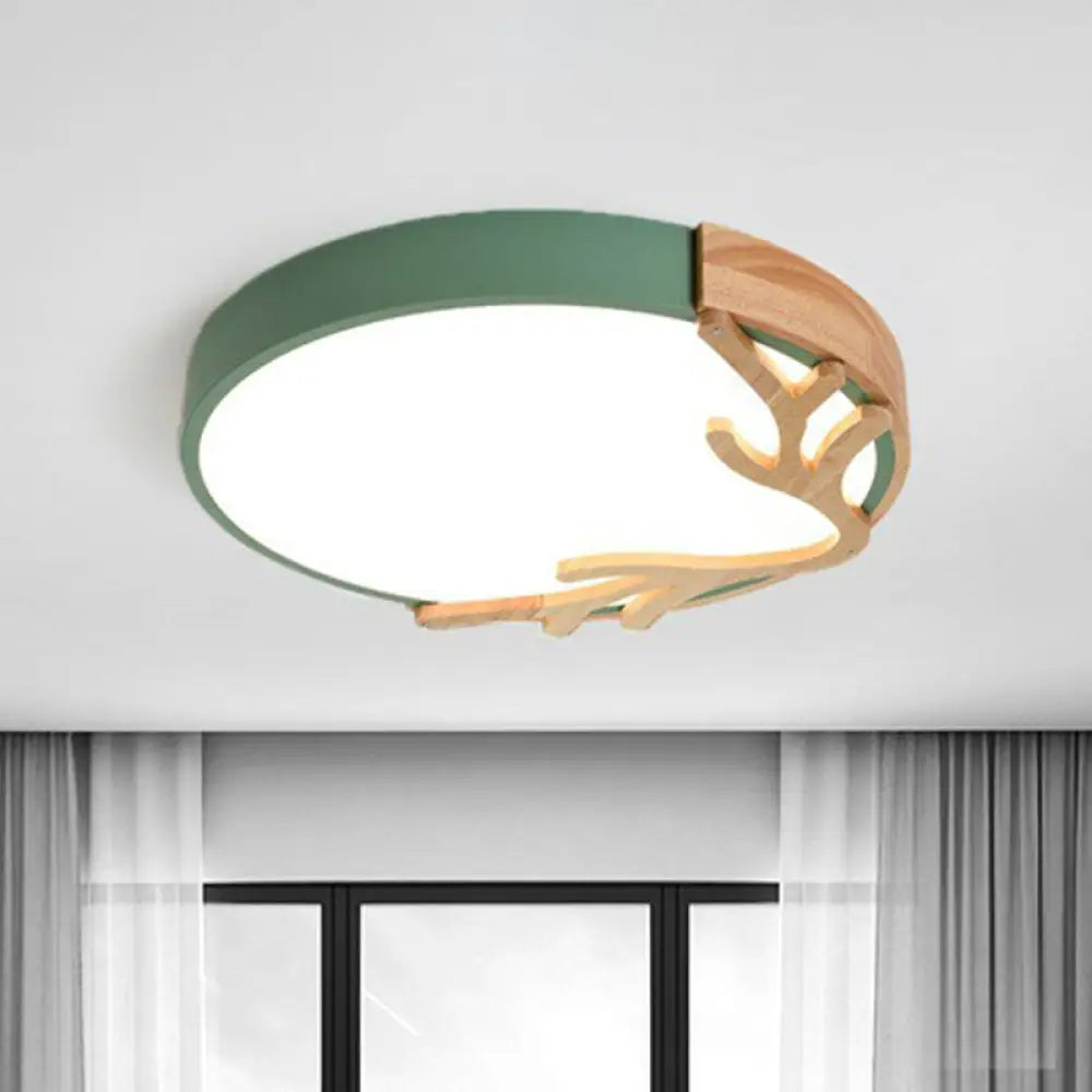 DecorBites™ DecorBites™ Wooden Antler Metal Circle Flush Ceiling Light - Ultrathin LED Simplicity Fixture"