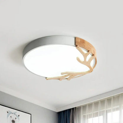 DecorBites™ DecorBites™ Wooden Antler Metal Circle Flush Ceiling Light - Ultrathin LED Simplicity Fixture"