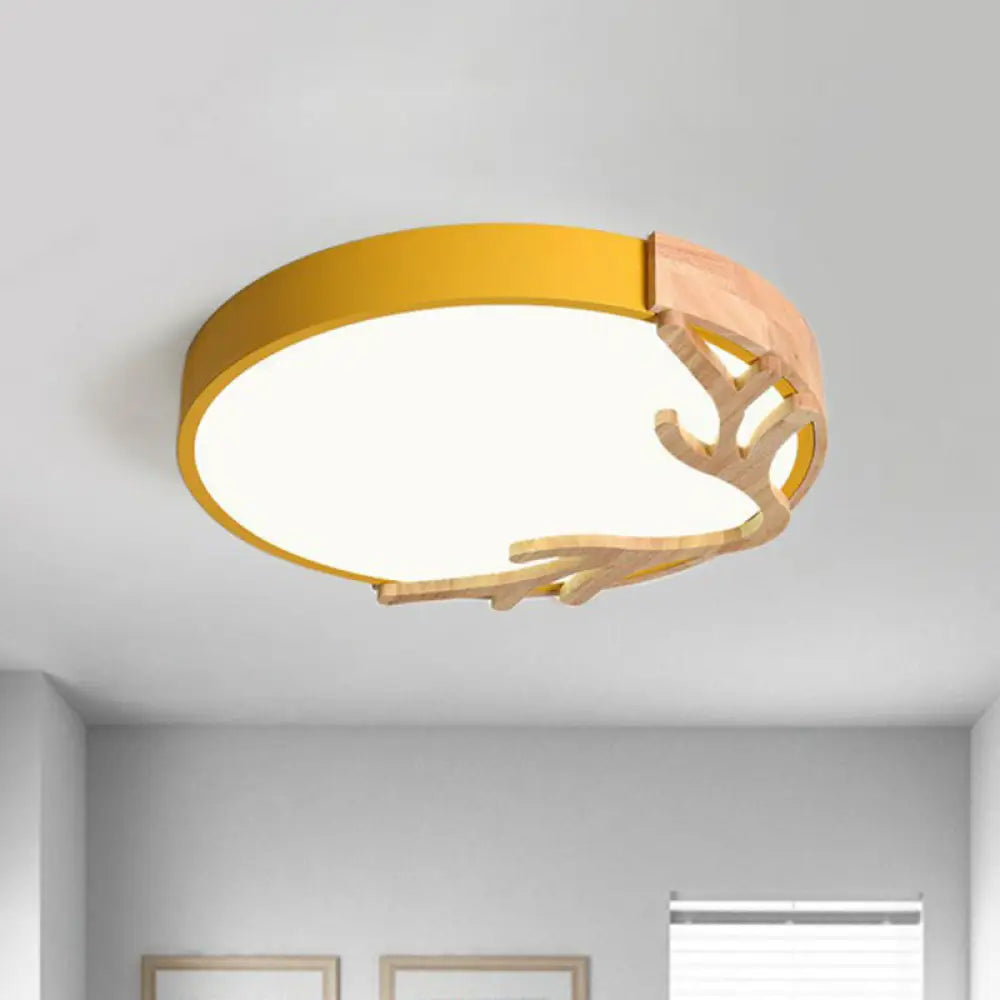 DecorBites™ DecorBites™ Wooden Antler Metal Circle Flush Ceiling Light - Ultrathin LED Simplicity Fixture"