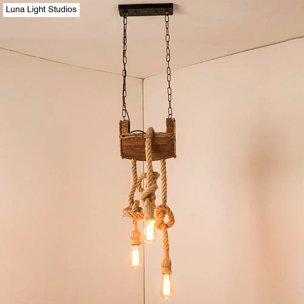 Wooden Beige Chandelier with Rope Cord for Restaurant Décor