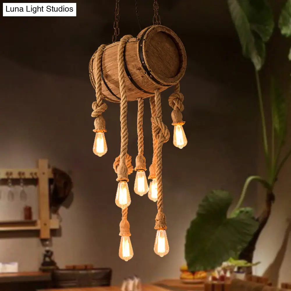 Wooden Beige Chandelier with Rope Cord for Restaurant Décor