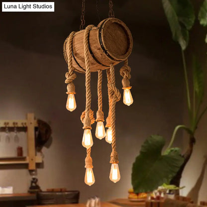 Wooden Beige Chandelier with Rope Cord for Restaurant Décor