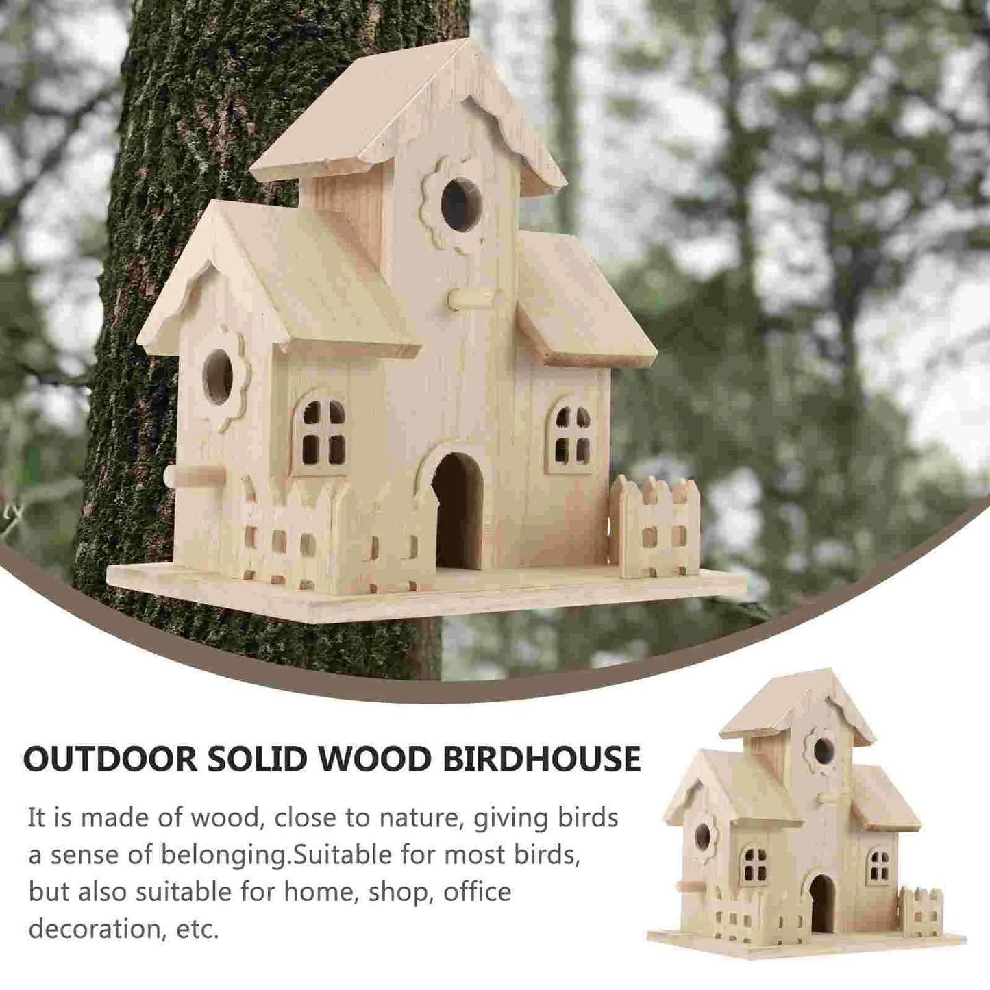 Wooden Bird Nest Box Garden Decor - Beige / 20X12.5X20CM