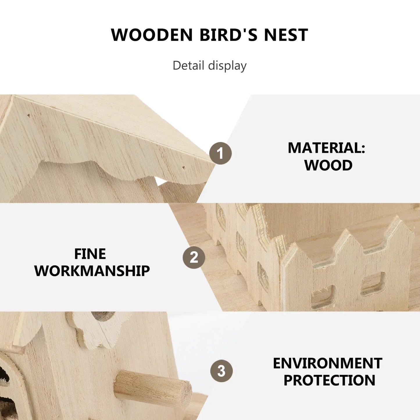 Wooden Bird Nest Box Garden Decor - Beige / 20X12.5X20CM