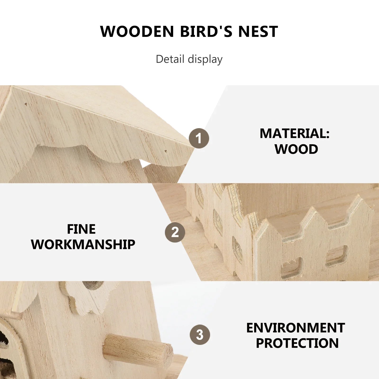 Wooden Bird Nest Box Garden Decor - Beige / 20X12.5X20CM