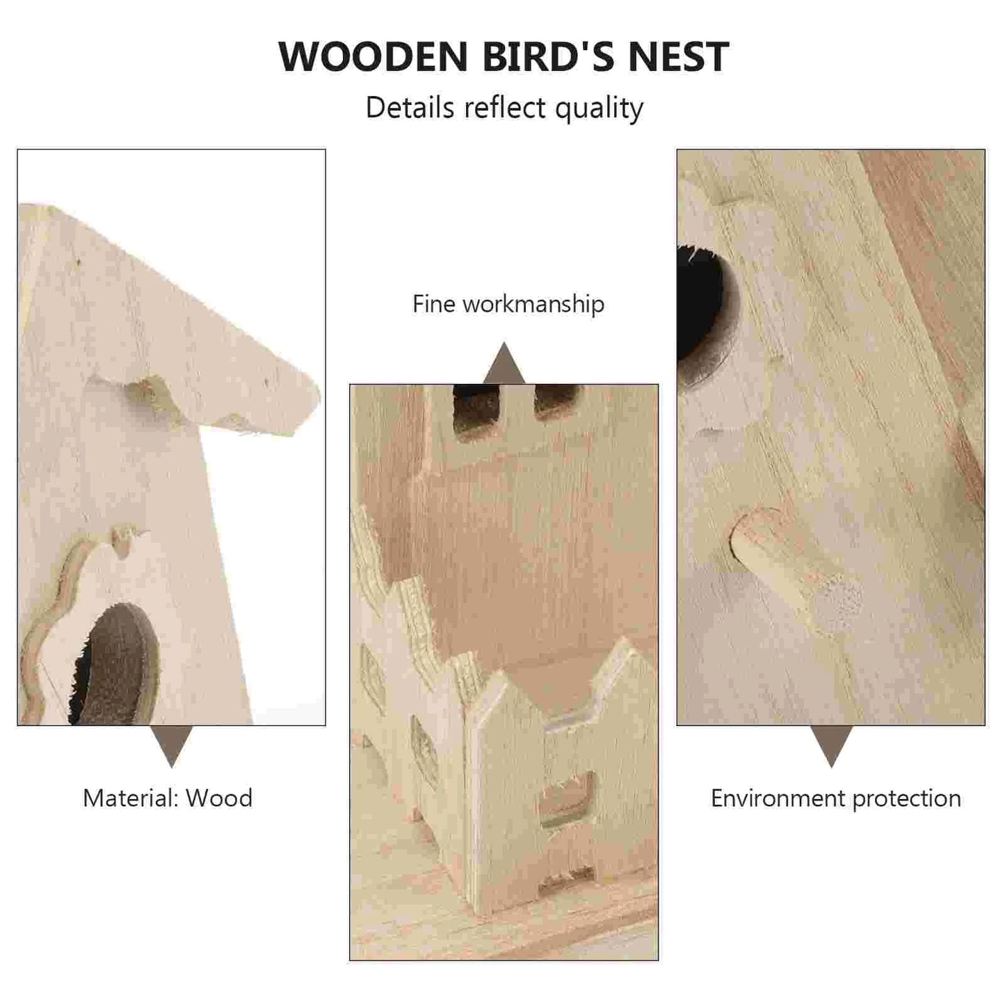 Wooden Bird Nest Box Garden Decor - Beige / 20X12.5X20CM