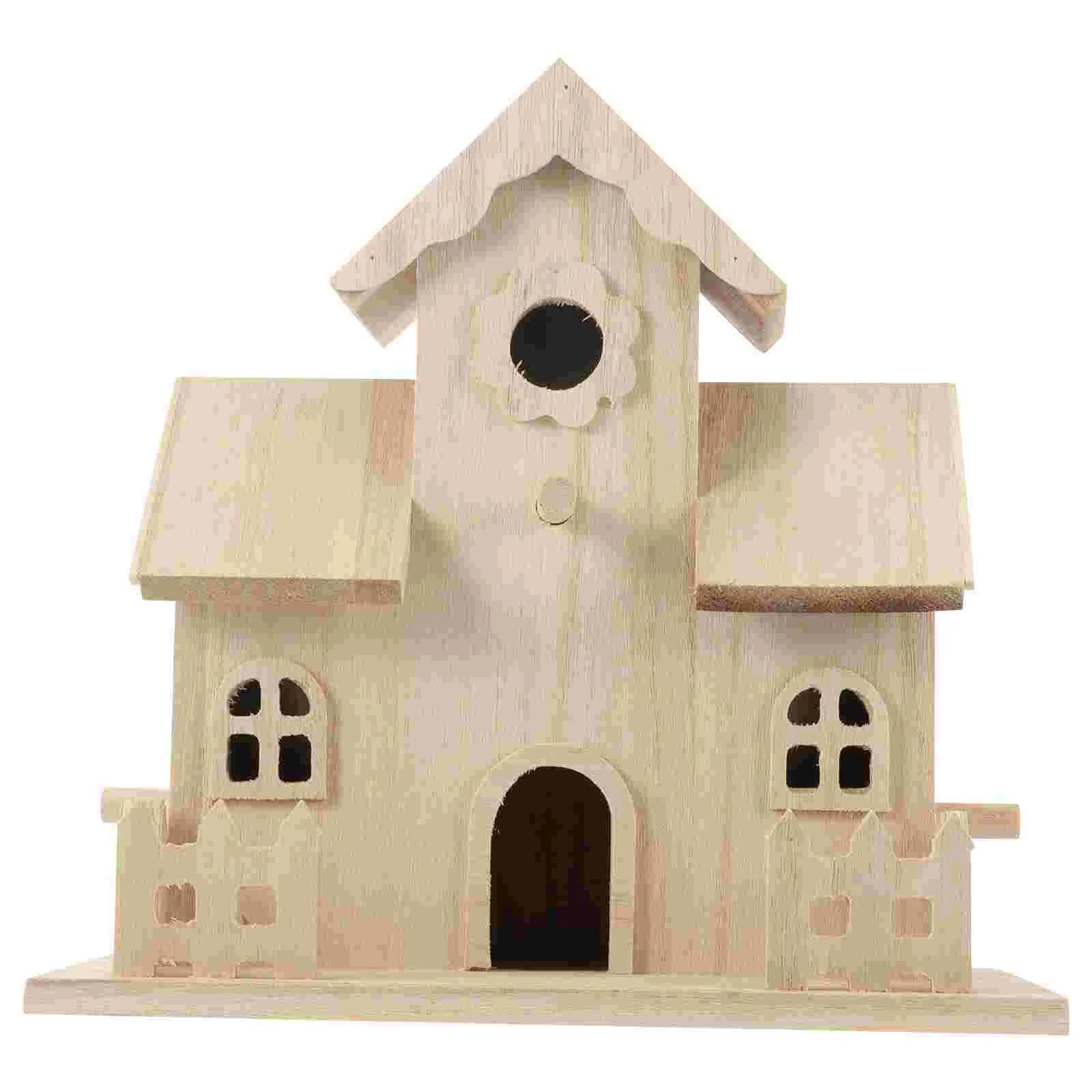 Wooden Bird Nest Box Garden Decor - Beige / 20X12.5X20CM