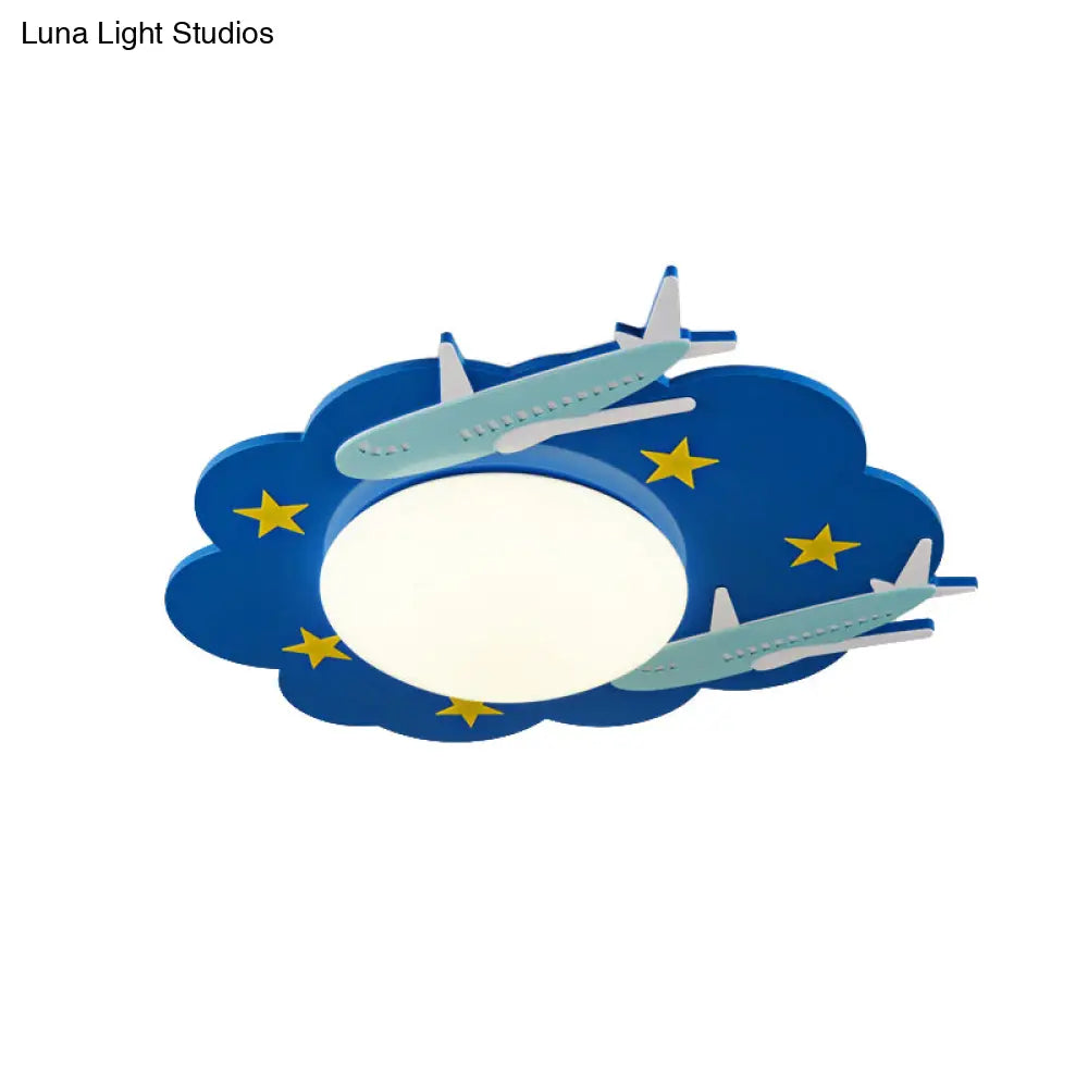 DecorBites™ DecorBites™ Wooden Blue Kids Spaceship Ceiling Lamp for Kindergarten