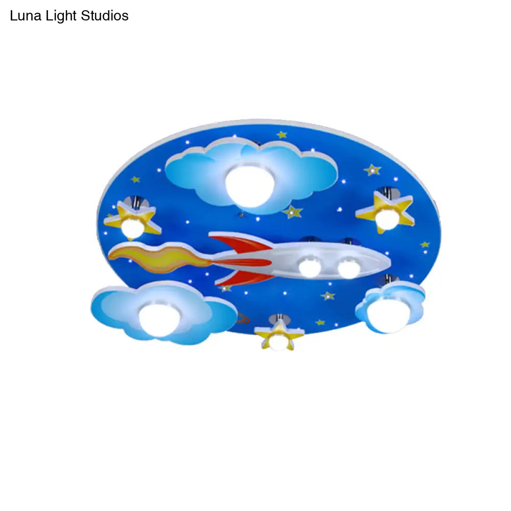 DecorBites™ DecorBites™ Wooden Blue Kids Spaceship Ceiling Lamp for Kindergarten
