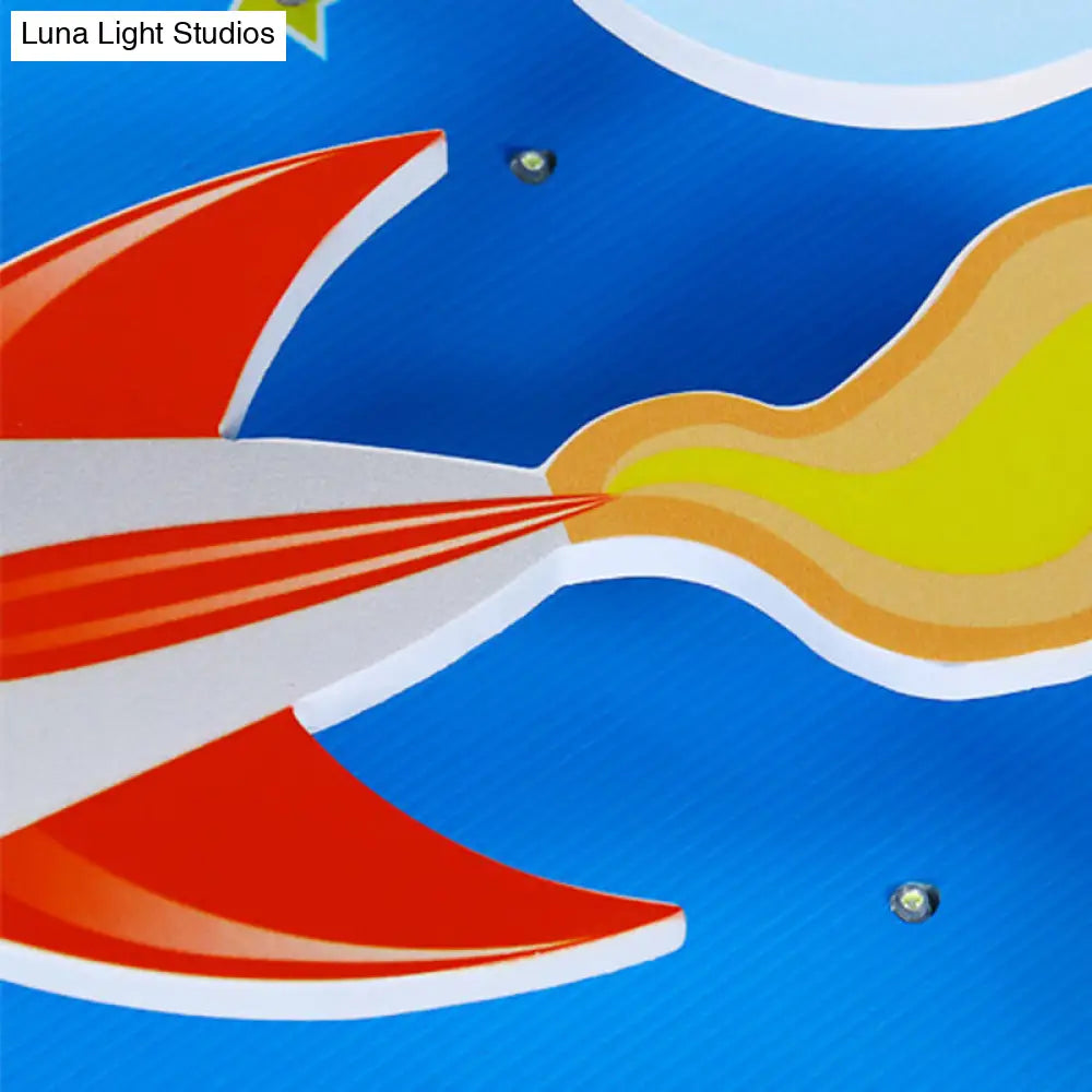 DecorBites™ DecorBites™ Wooden Blue Kids Spaceship Ceiling Lamp for Kindergarten