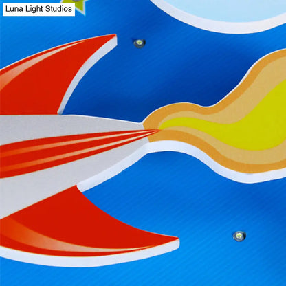 DecorBites™ DecorBites™ Wooden Blue Kids Spaceship Ceiling Lamp for Kindergarten