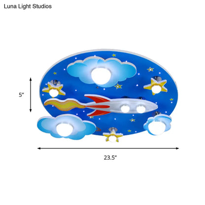 DecorBites™ DecorBites™ Wooden Blue Kids Spaceship Ceiling Lamp for Kindergarten