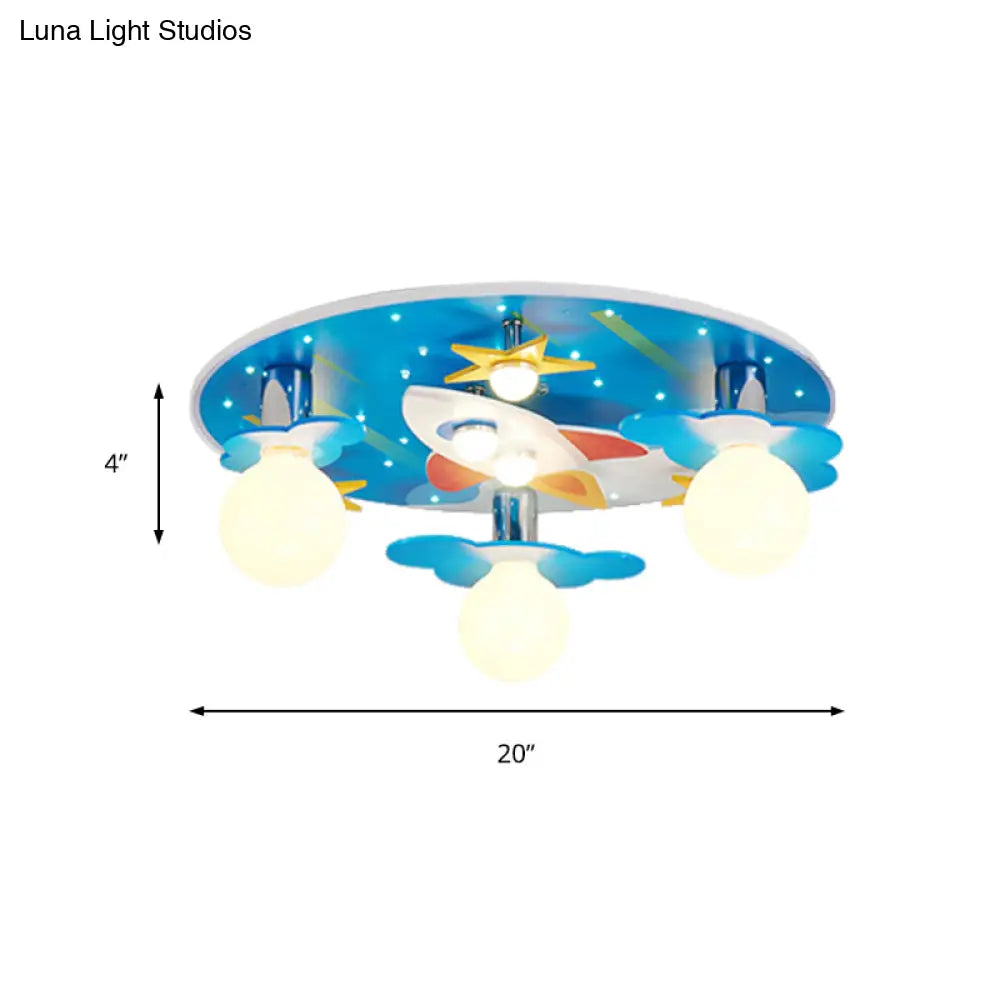 DecorBites™ DecorBites™ Wooden Blue Kids Spaceship Ceiling Lamp for Kindergarten