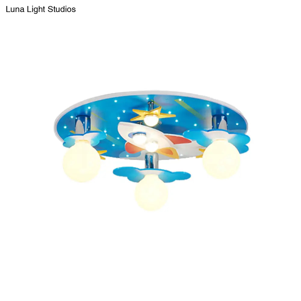 DecorBites™ DecorBites™ Wooden Blue Kids Spaceship Ceiling Lamp for Kindergarten