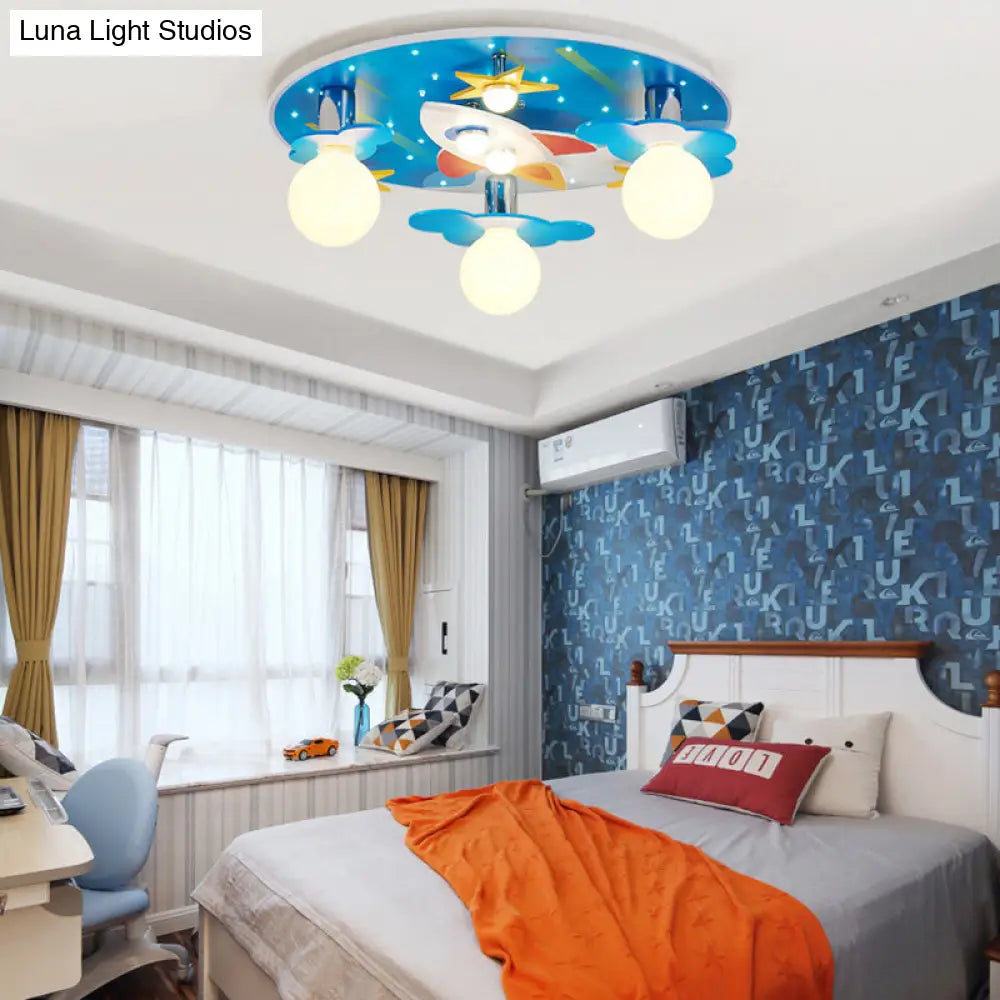 DecorBites™ DecorBites™ Wooden Blue Kids Spaceship Ceiling Lamp for Kindergarten