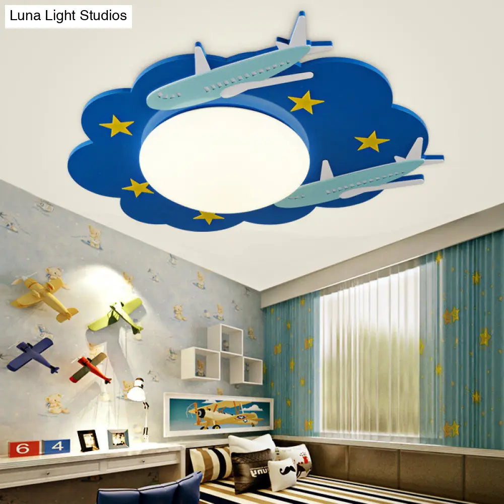 DecorBites™ DecorBites™ Wooden Blue Kids Spaceship Ceiling Lamp for Kindergarten