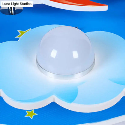 DecorBites™ DecorBites™ Wooden Blue Kids Spaceship Ceiling Lamp for Kindergarten